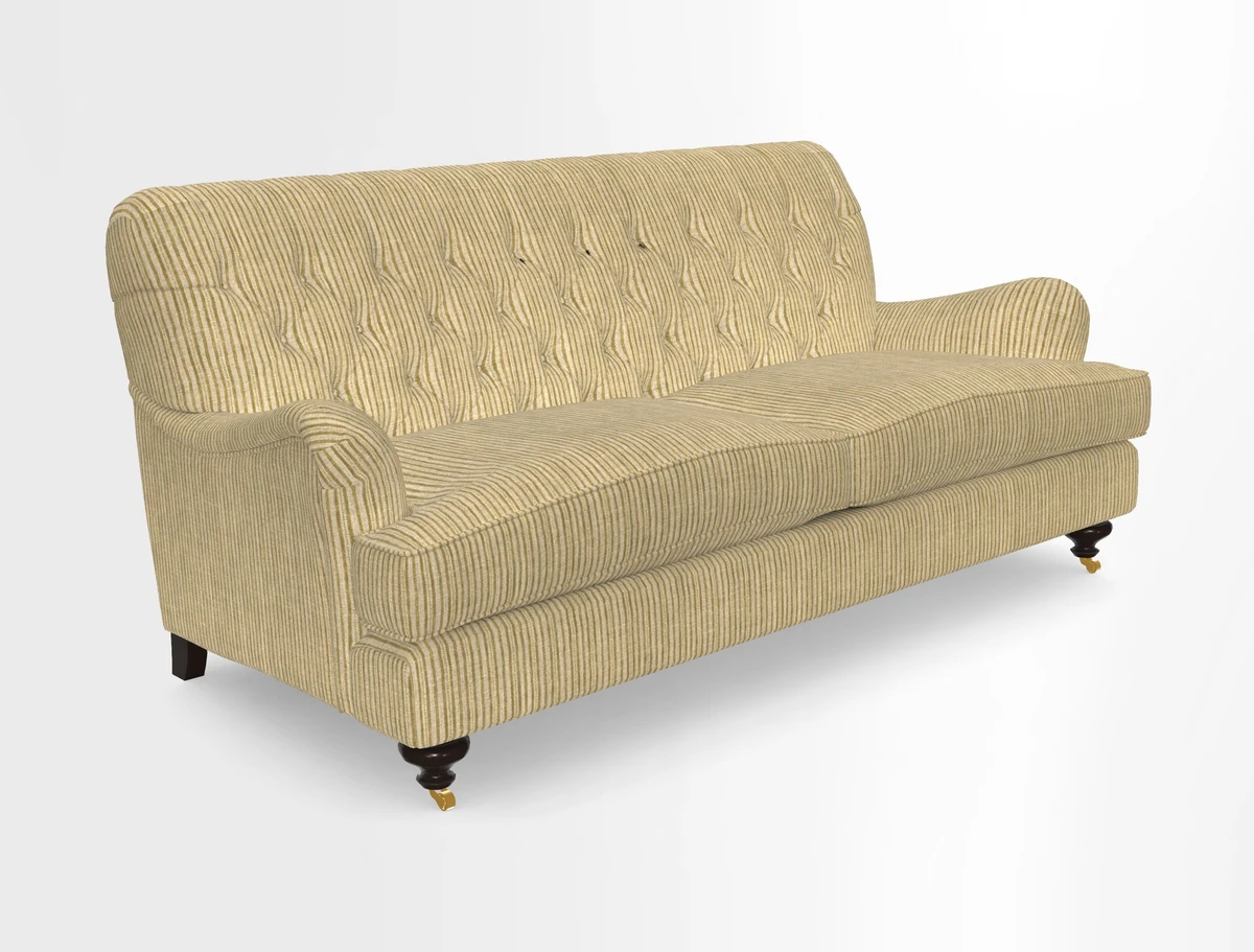Chiddingfold 3 Seater Sofa in Omega Velvet Tawny Velvet and V&A Threads of India Regal Arabesque Flame with scatters in Sulawesi Splendour Jasper