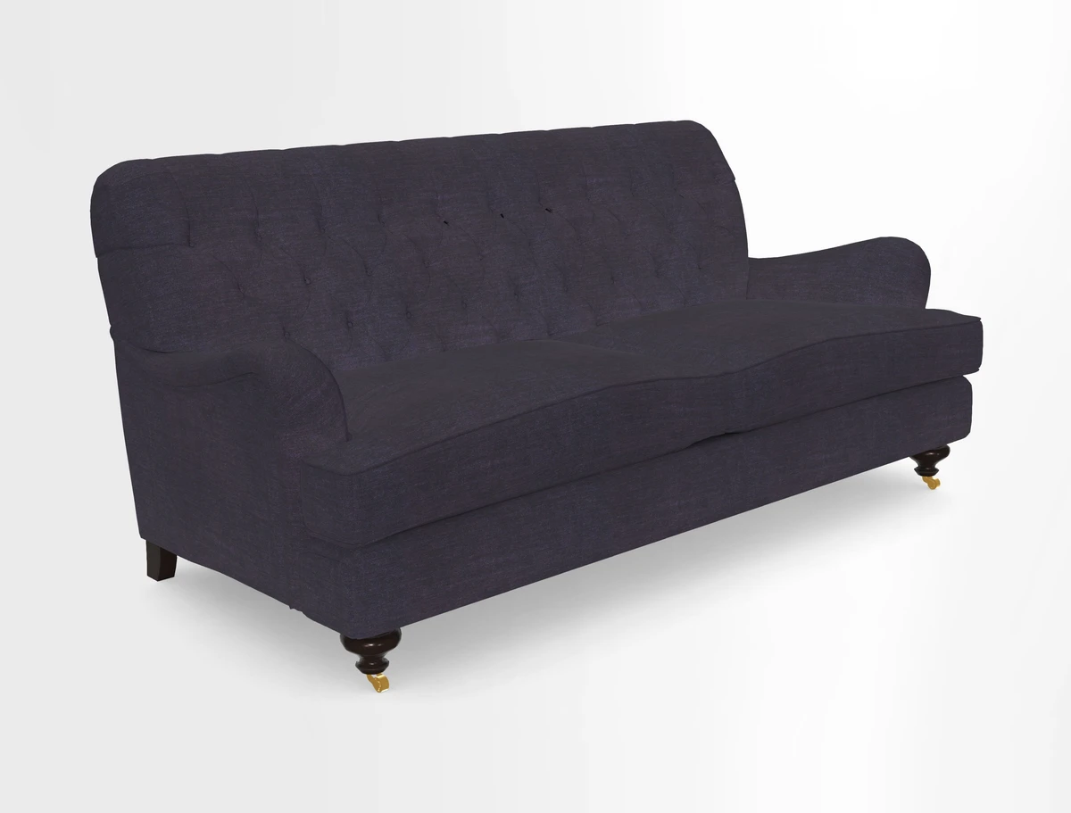 Chiddingfold 3 Seater Sofa in Omega Velvet Tawny Velvet and V&A Threads of India Regal Arabesque Flame with scatters in Sulawesi Splendour Jasper