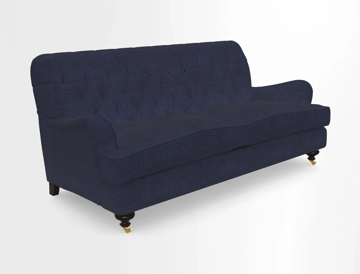 Chiddingfold 3 Seater Sofa in Omega Velvet Tawny Velvet and V&A Threads of India Regal Arabesque Flame with scatters in Sulawesi Splendour Jasper
