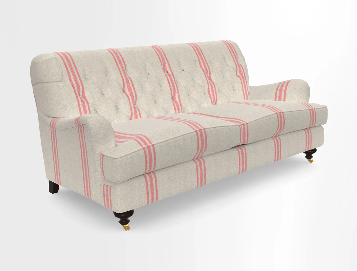 Chiddingfold 3 Seater Sofa in Omega Velvet Tawny Velvet and V&A Threads of India Regal Arabesque Flame with scatters in Sulawesi Splendour Jasper