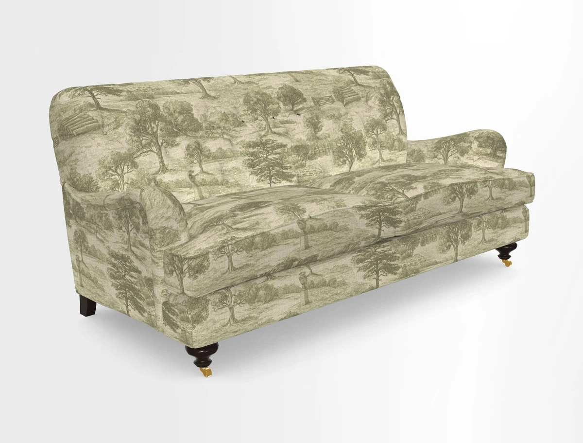 Chiddingfold 3 Seater Sofa in Omega Velvet Tawny Velvet and V&A Threads of India Regal Arabesque Flame with scatters in Sulawesi Splendour Jasper