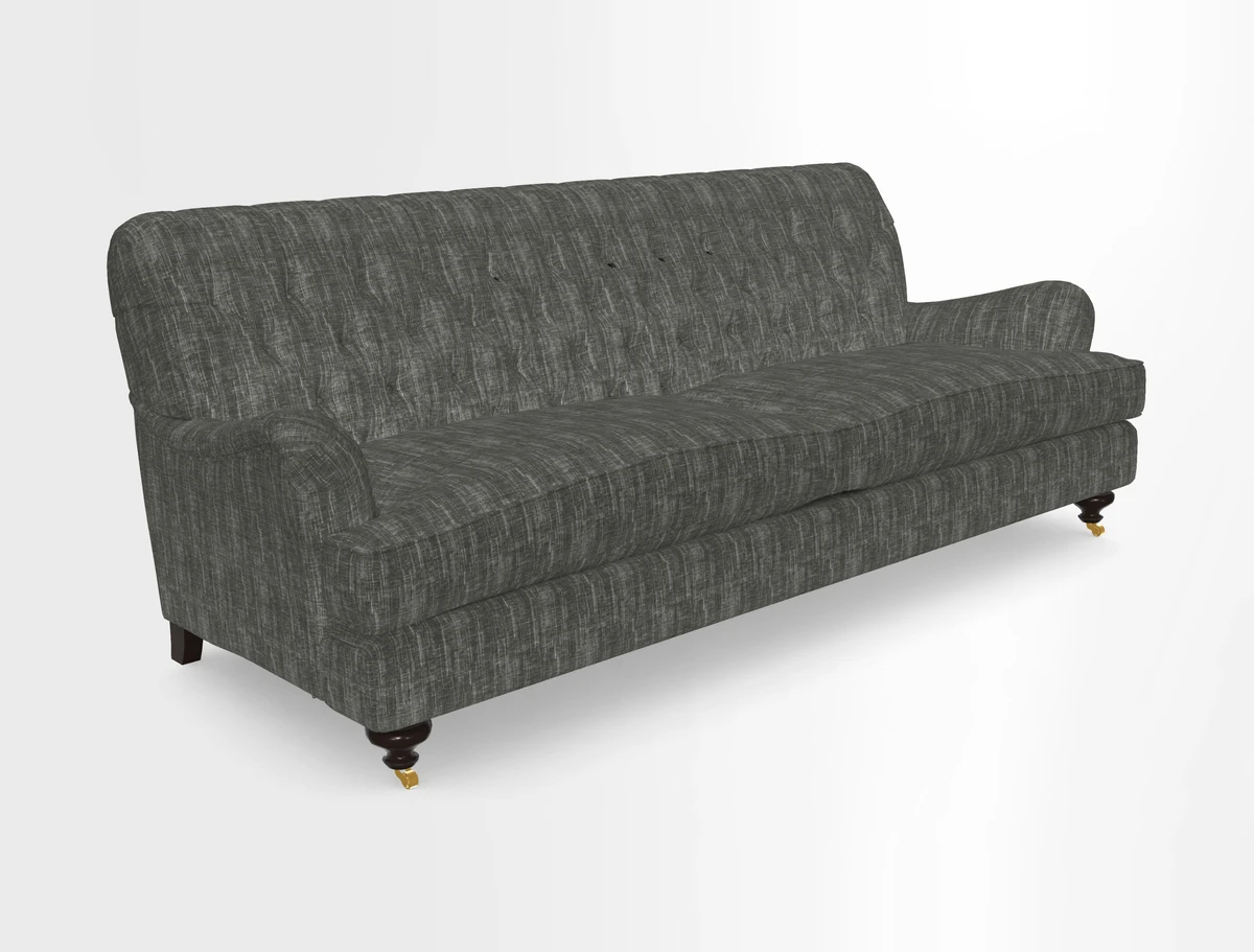 Chiddingfold 3 Seater Sofa in Omega Velvet Tawny Velvet and V&A Threads of India Regal Arabesque Flame with scatters in Sulawesi Splendour Jasper