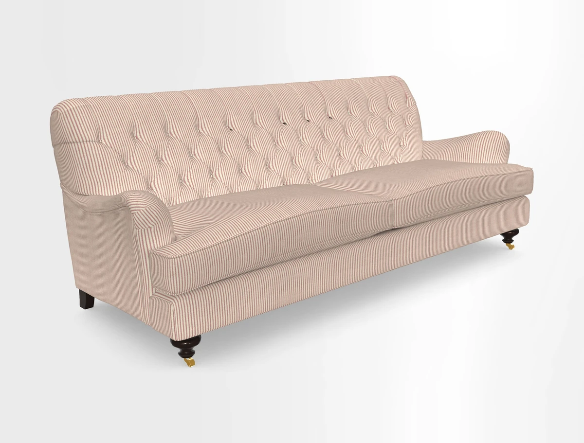 Chiddingfold 3 Seater Sofa in Omega Velvet Tawny Velvet and V&A Threads of India Regal Arabesque Flame with scatters in Sulawesi Splendour Jasper