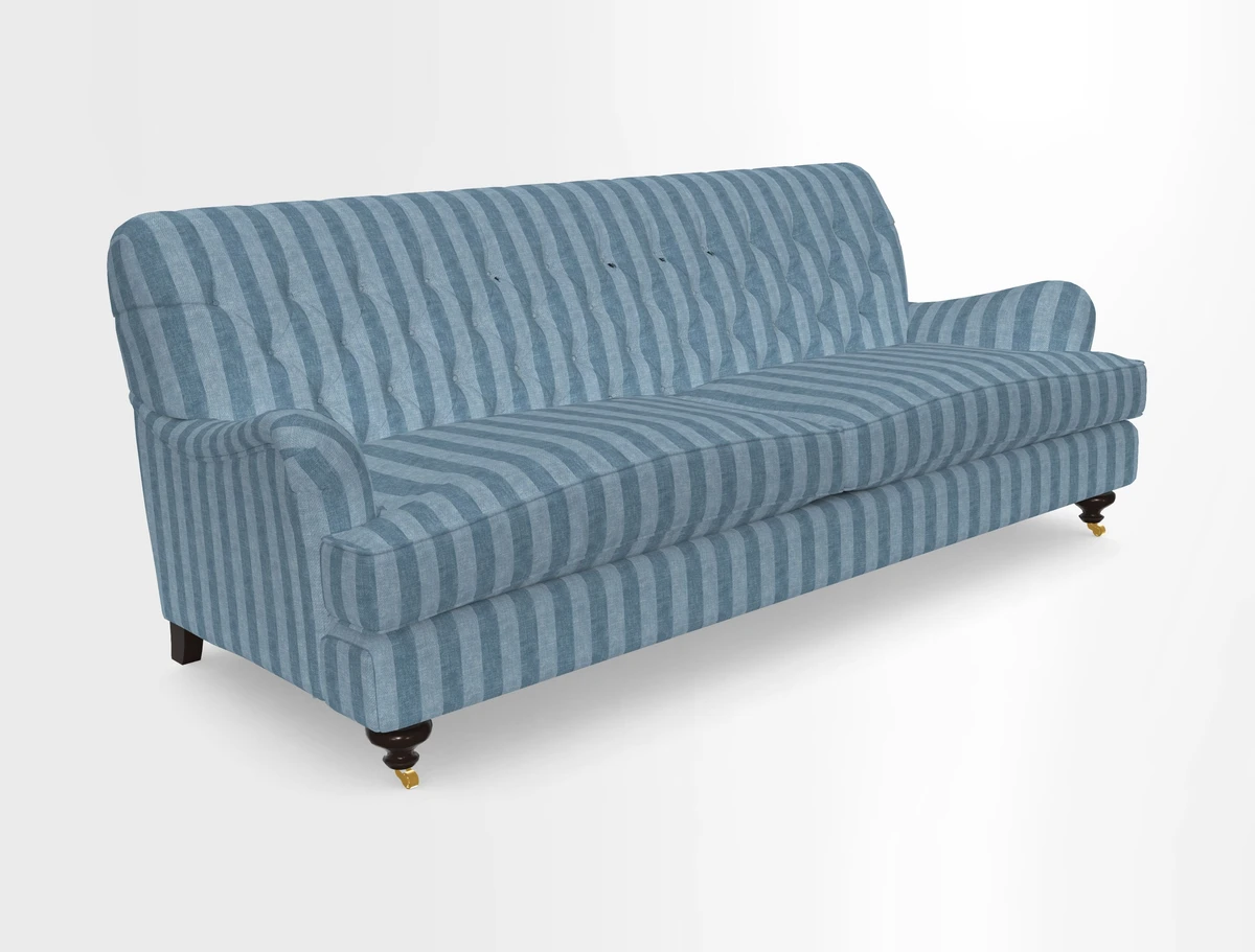 Chiddingfold 3 Seater Sofa in Omega Velvet Tawny Velvet and V&A Threads of India Regal Arabesque Flame with scatters in Sulawesi Splendour Jasper