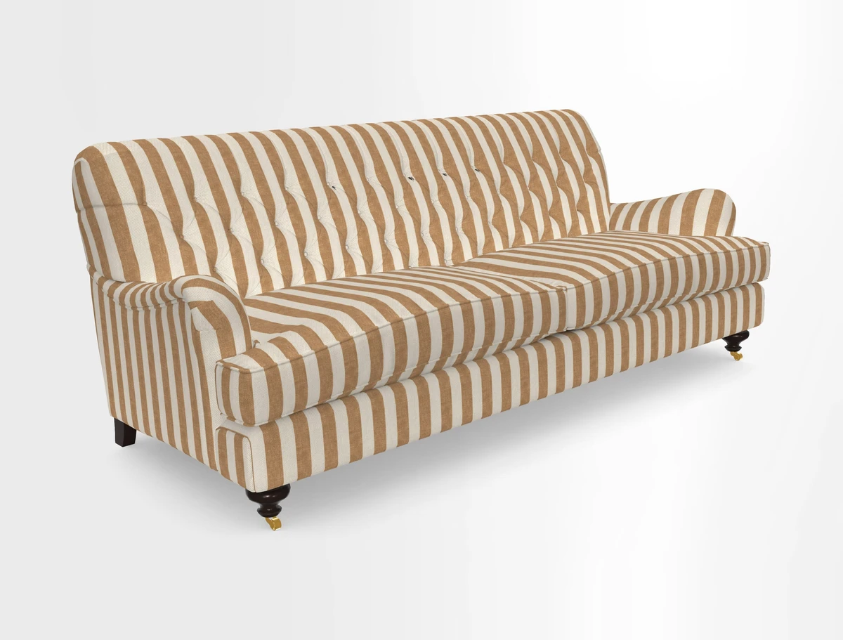 Chiddingfold 3 Seater Sofa in Omega Velvet Tawny Velvet and V&A Threads of India Regal Arabesque Flame with scatters in Sulawesi Splendour Jasper