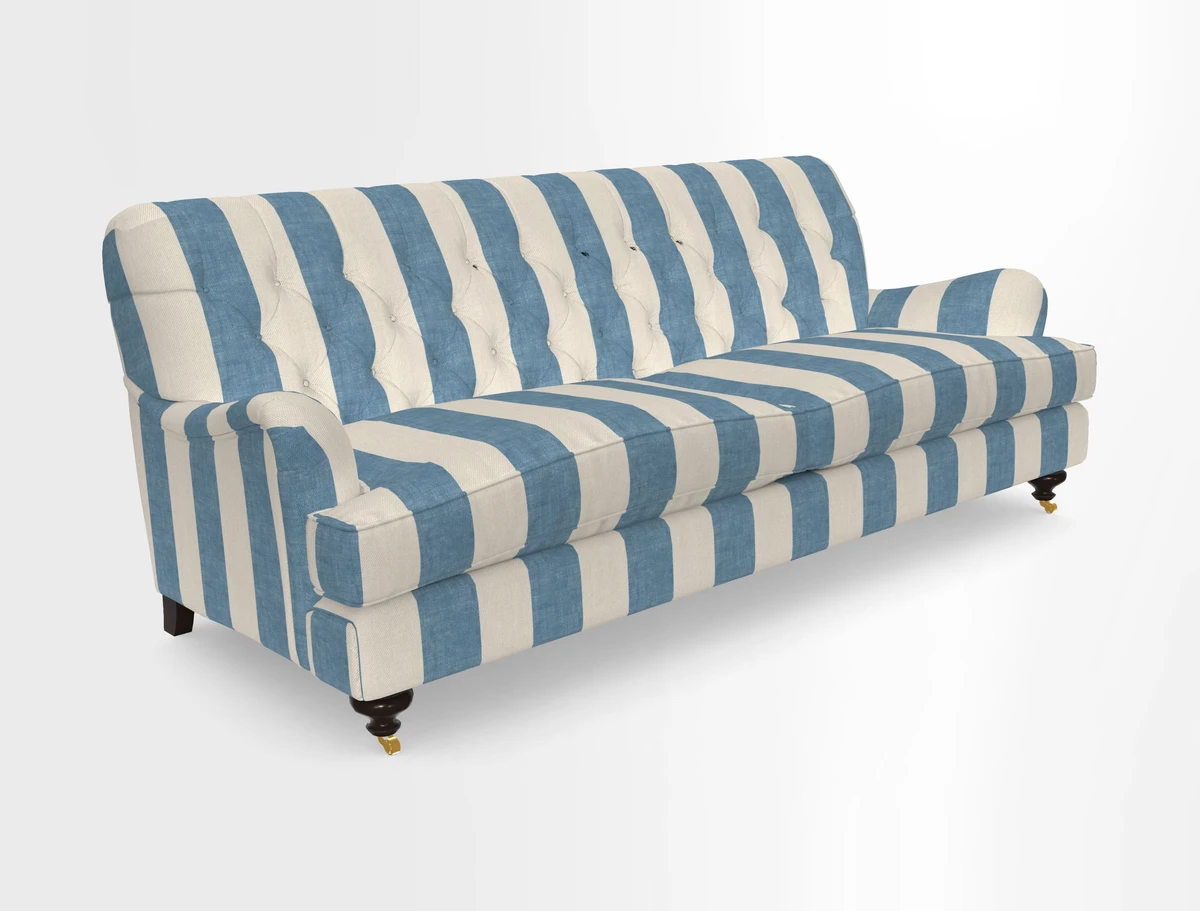 Chiddingfold 3 Seater Sofa in Omega Velvet Tawny Velvet and V&A Threads of India Regal Arabesque Flame with scatters in Sulawesi Splendour Jasper