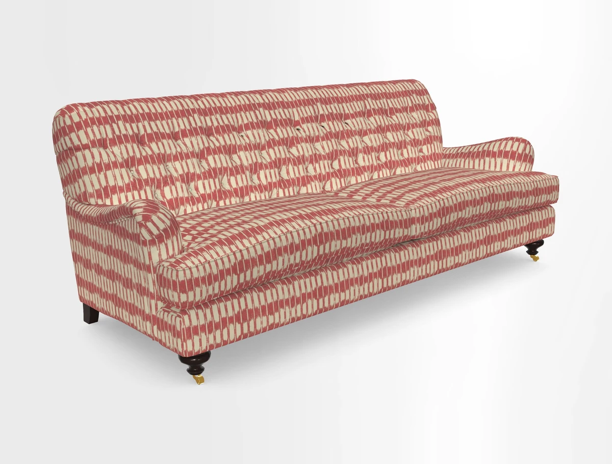 Chiddingfold 3 Seater Sofa in Omega Velvet Tawny Velvet and V&A Threads of India Regal Arabesque Flame with scatters in Sulawesi Splendour Jasper