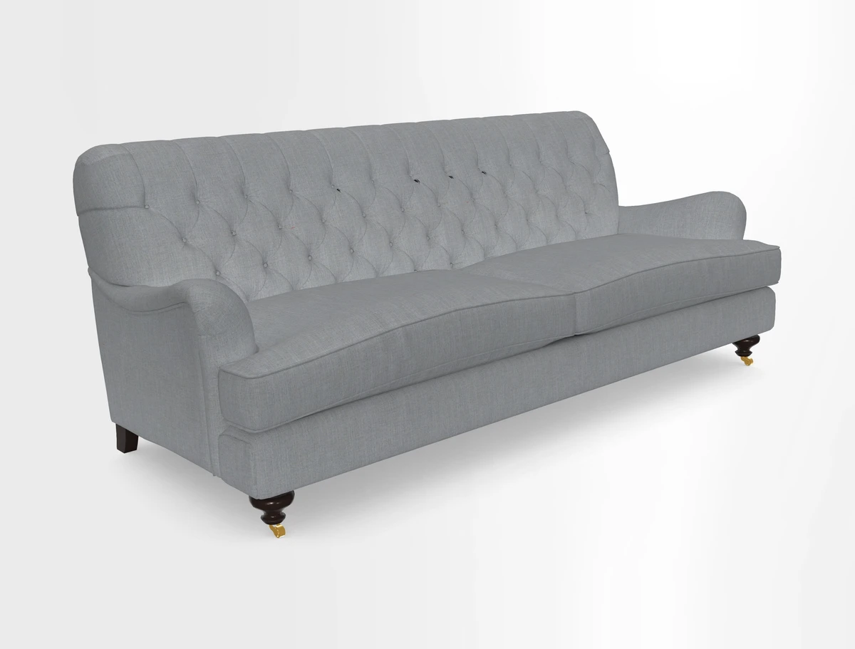 Chiddingfold 3 Seater Sofa in Omega Velvet Tawny Velvet and V&A Threads of India Regal Arabesque Flame with scatters in Sulawesi Splendour Jasper