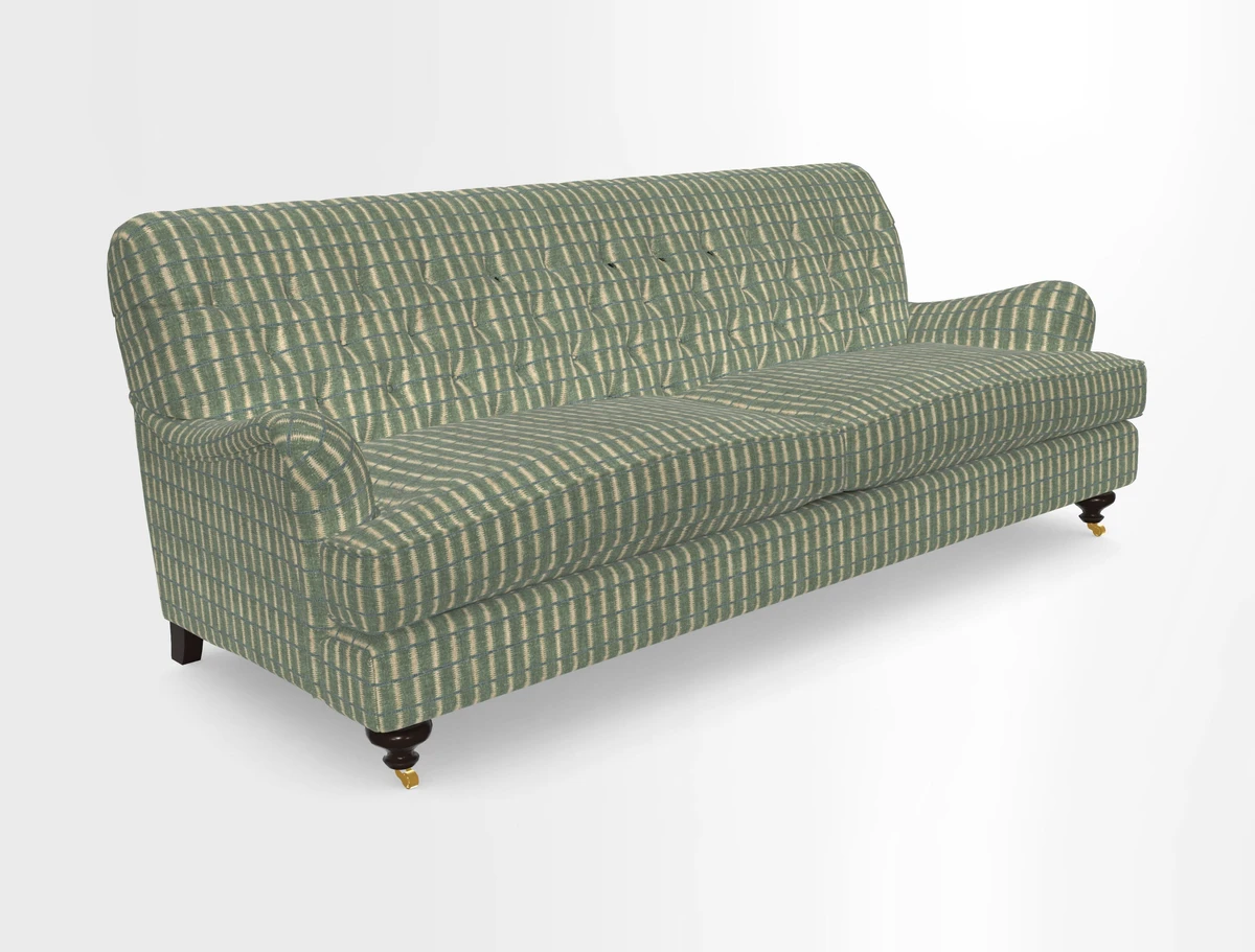 Chiddingfold 3 Seater Sofa in Omega Velvet Tawny Velvet and V&A Threads of India Regal Arabesque Flame with scatters in Sulawesi Splendour Jasper