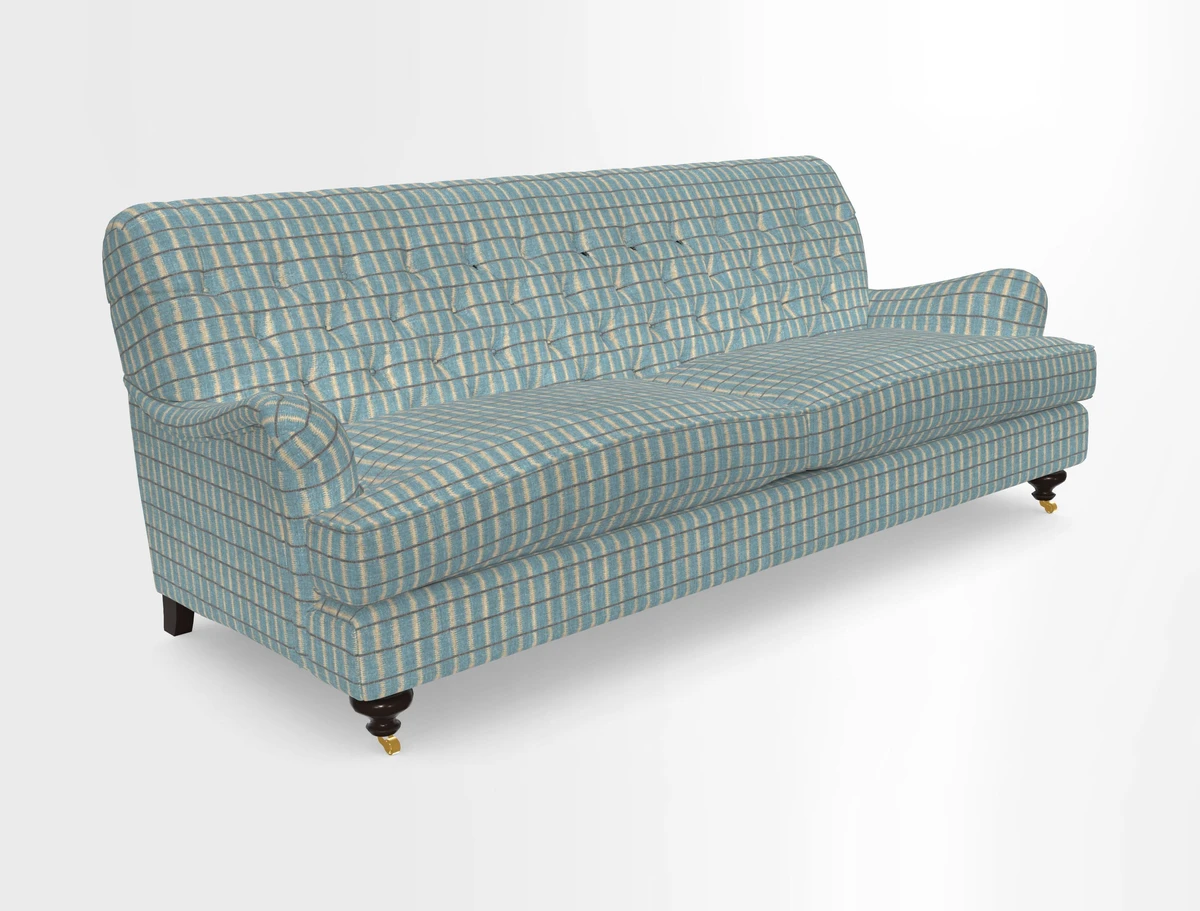 Chiddingfold 3 Seater Sofa in Omega Velvet Tawny Velvet and V&A Threads of India Regal Arabesque Flame with scatters in Sulawesi Splendour Jasper