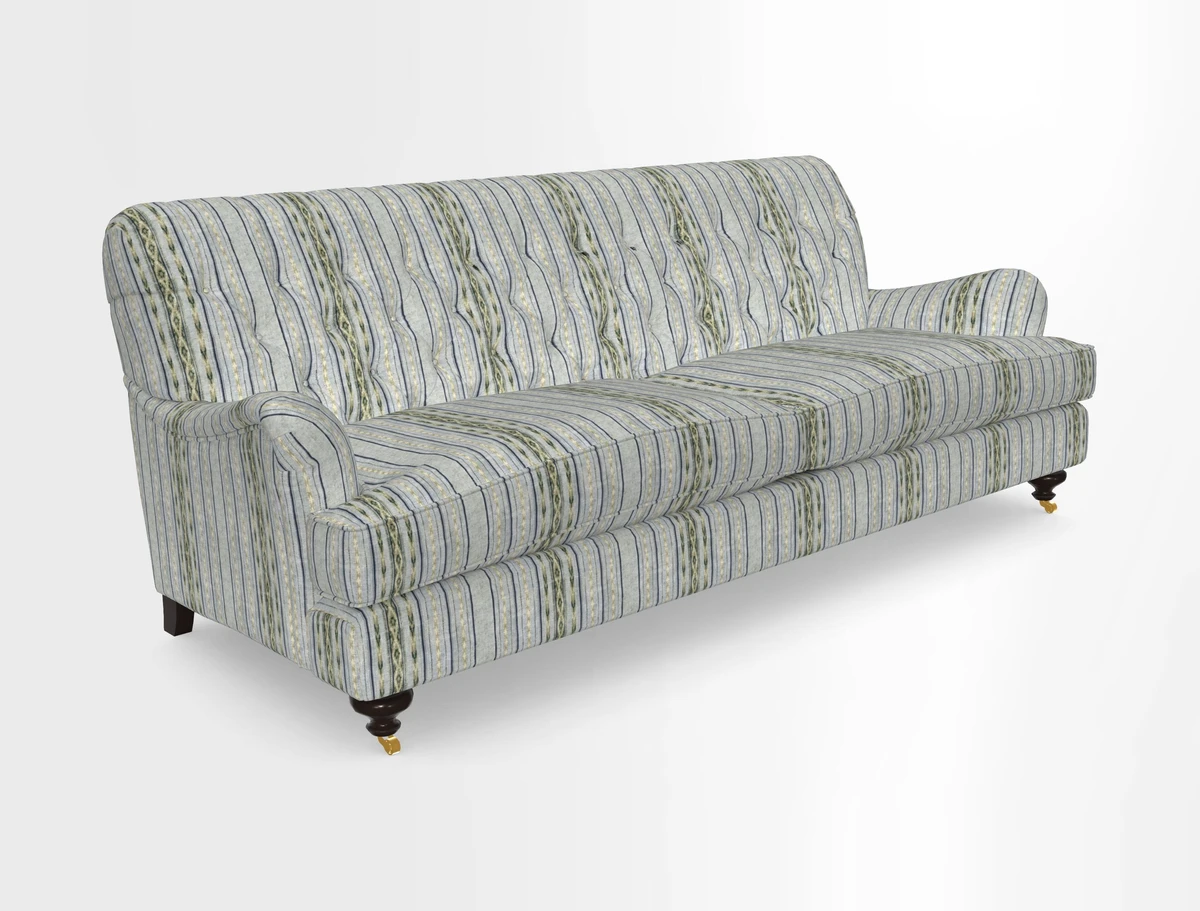 Chiddingfold 3 Seater Sofa in Omega Velvet Tawny Velvet and V&A Threads of India Regal Arabesque Flame with scatters in Sulawesi Splendour Jasper