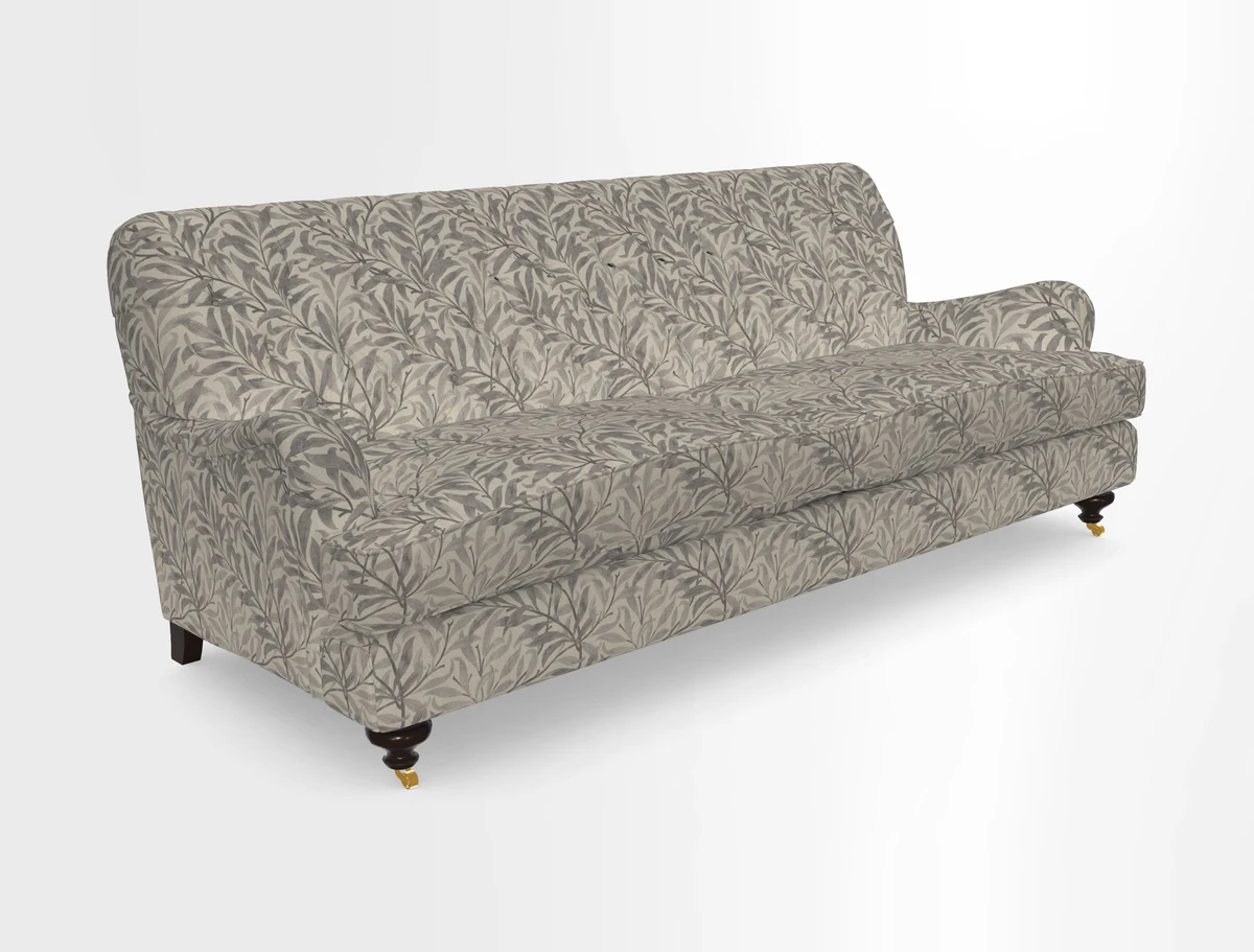 Chiddingfold 3 Seater Sofa in Omega Velvet Tawny Velvet and V&A Threads of India Regal Arabesque Flame with scatters in Sulawesi Splendour Jasper