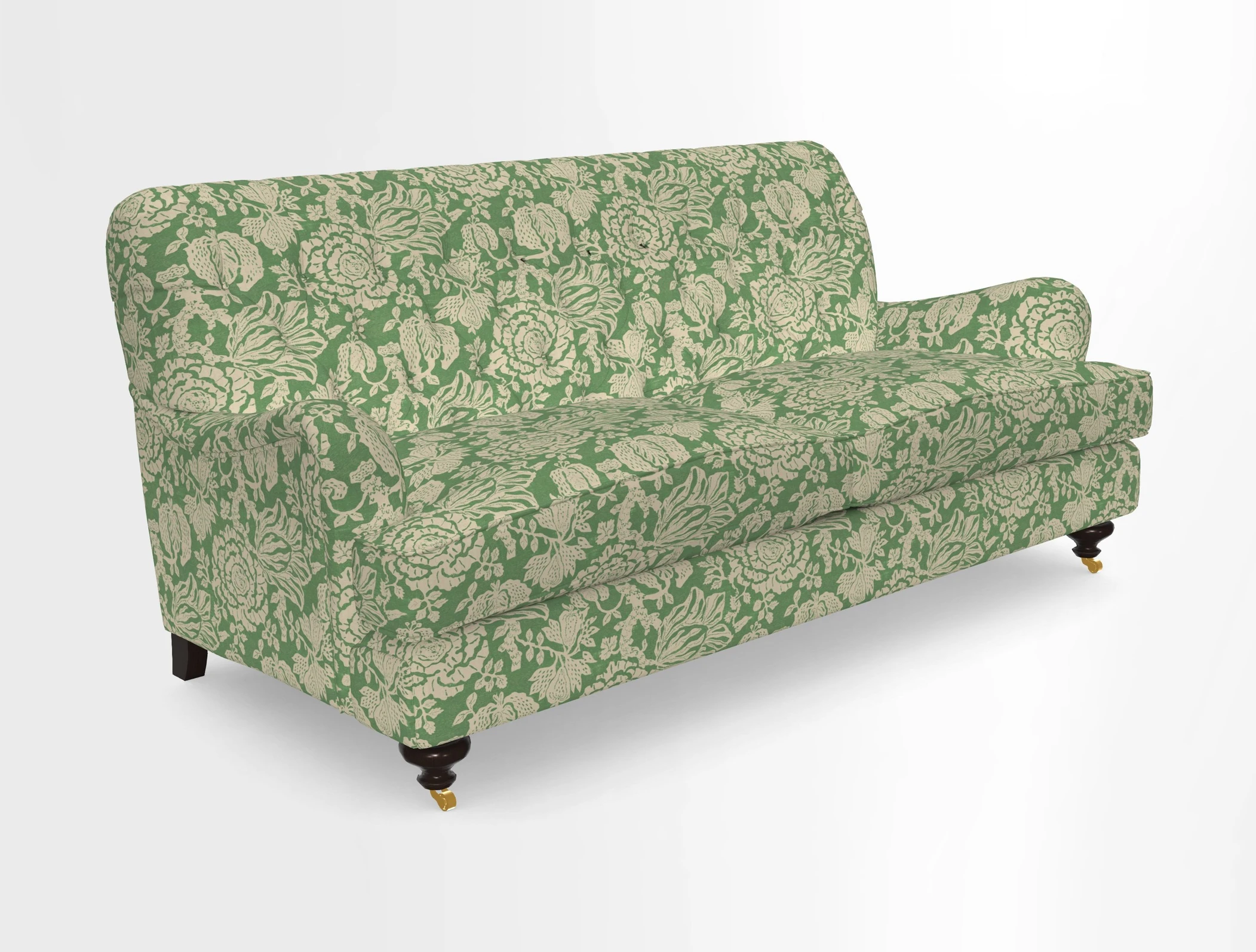 Chiddingfold 3 Seater Sofa in Omega Velvet Tawny Velvet and V&A Threads of India Regal Arabesque Flame with scatters in Sulawesi Splendour Jasper