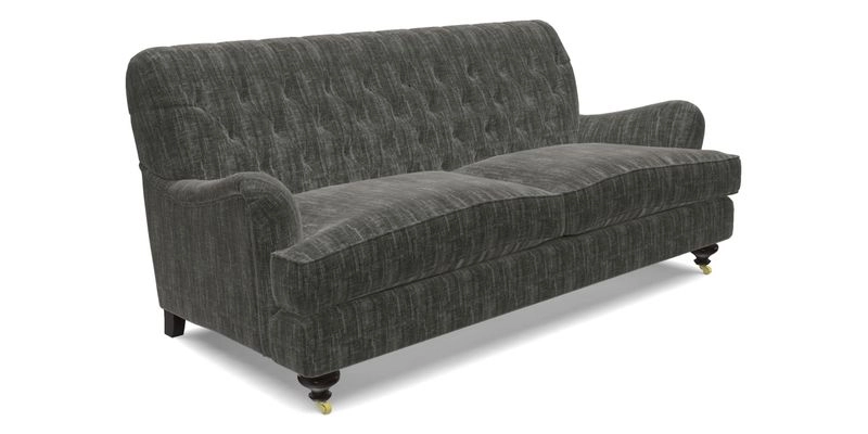 Chiddingfold 3 Seater Sofa in Omega Velvet Tawny Velvet and V&A Threads of India Regal Arabesque Flame with scatters in Sulawesi Splendour Jasper