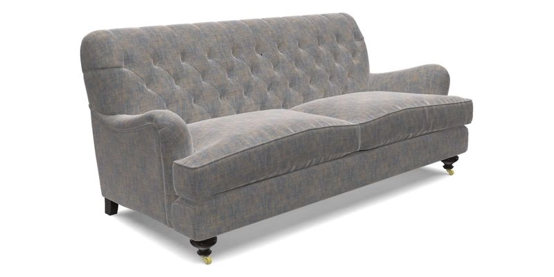 Chiddingfold 3 Seater Sofa in Omega Velvet Tawny Velvet and V&A Threads of India Regal Arabesque Flame with scatters in Sulawesi Splendour Jasper