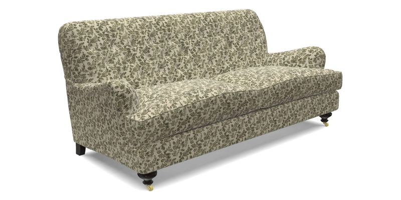 Chiddingfold 3 Seater Sofa in Omega Velvet Tawny Velvet and V&A Threads of India Regal Arabesque Flame with scatters in Sulawesi Splendour Jasper