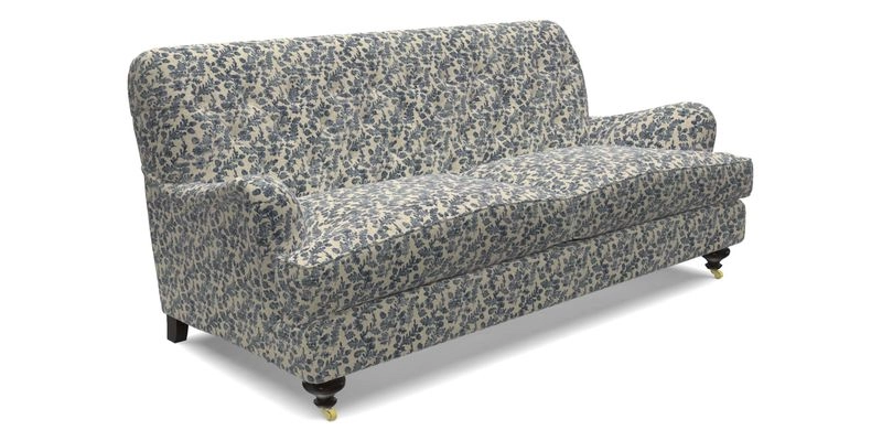 Chiddingfold 3 Seater Sofa in Omega Velvet Tawny Velvet and V&A Threads of India Regal Arabesque Flame with scatters in Sulawesi Splendour Jasper