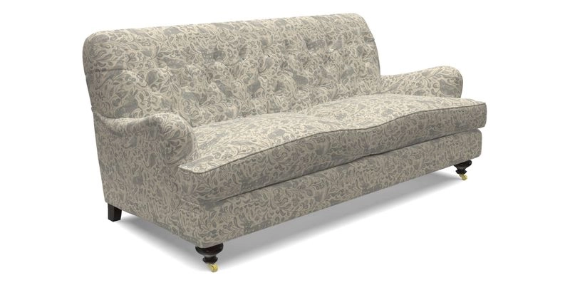 Chiddingfold 3 Seater Sofa in Omega Velvet Tawny Velvet and V&A Threads of India Regal Arabesque Flame with scatters in Sulawesi Splendour Jasper