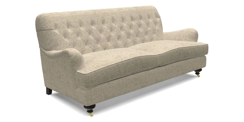 Chiddingfold 3 Seater Sofa in Omega Velvet Tawny Velvet and V&A Threads of India Regal Arabesque Flame with scatters in Sulawesi Splendour Jasper