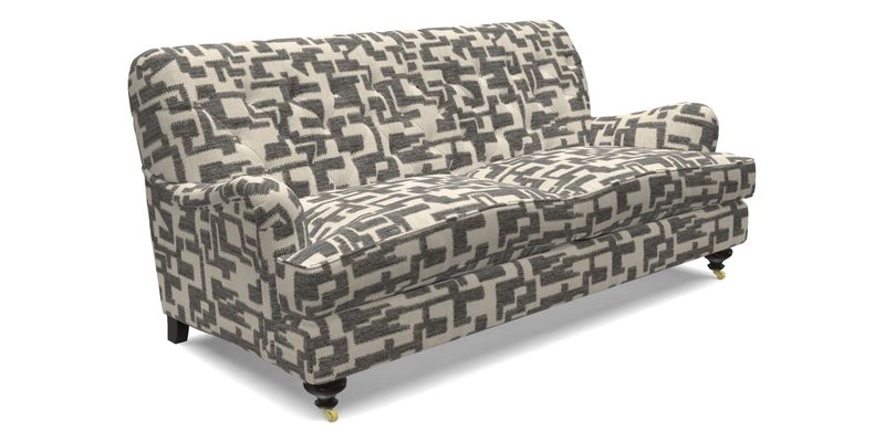 Chiddingfold 3 Seater Sofa in Omega Velvet Tawny Velvet and V&A Threads of India Regal Arabesque Flame with scatters in Sulawesi Splendour Jasper