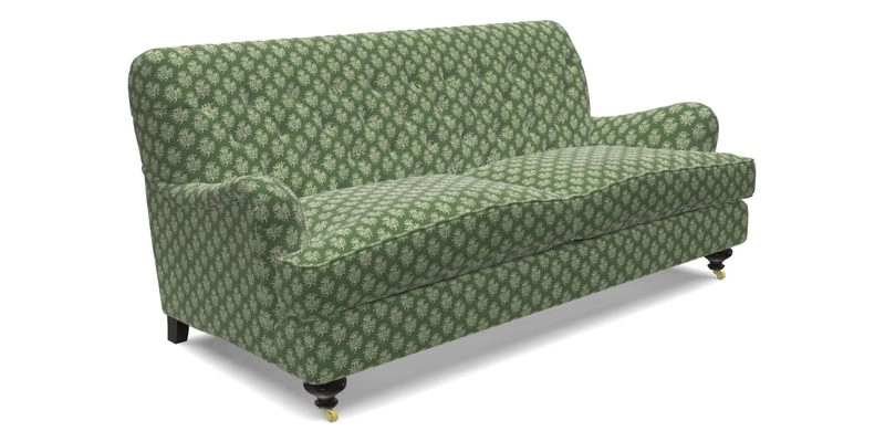 Chiddingfold 3 Seater Sofa in Omega Velvet Tawny Velvet and V&A Threads of India Regal Arabesque Flame with scatters in Sulawesi Splendour Jasper