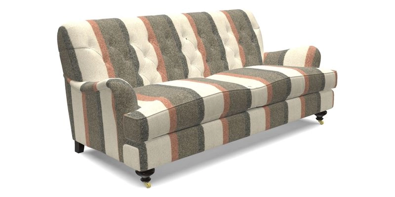 Chiddingfold 3 Seater Sofa in Omega Velvet Tawny Velvet and V&A Threads of India Regal Arabesque Flame with scatters in Sulawesi Splendour Jasper