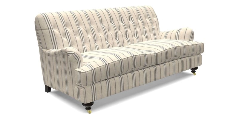 Chiddingfold 3 Seater Sofa in Omega Velvet Tawny Velvet and V&A Threads of India Regal Arabesque Flame with scatters in Sulawesi Splendour Jasper