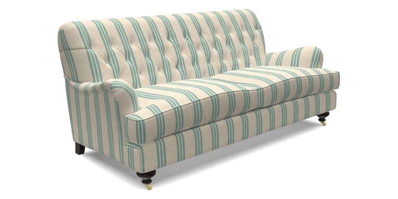 Chiddingfold 3 Seater Sofa in Omega Velvet Tawny Velvet and V&A Threads of India Regal Arabesque Flame with scatters in Sulawesi Splendour Jasper