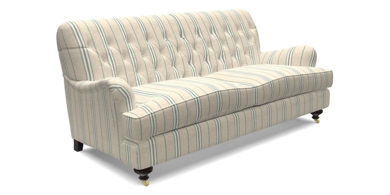 Chiddingfold 3 Seater Sofa in Omega Velvet Tawny Velvet and V&A Threads of India Regal Arabesque Flame with scatters in Sulawesi Splendour Jasper