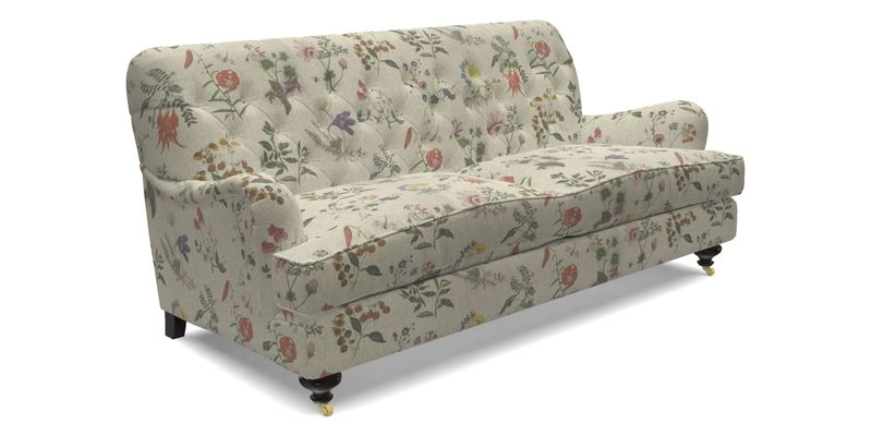 Chiddingfold 3 Seater Sofa in Omega Velvet Tawny Velvet and V&A Threads of India Regal Arabesque Flame with scatters in Sulawesi Splendour Jasper