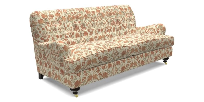 Chiddingfold 3 Seater Sofa in Omega Velvet Tawny Velvet and V&A Threads of India Regal Arabesque Flame with scatters in Sulawesi Splendour Jasper