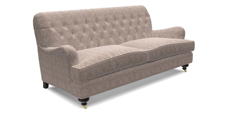 Chiddingfold 3 Seater Sofa in Omega Velvet Tawny Velvet and V&A Threads of India Regal Arabesque Flame with scatters in Sulawesi Splendour Jasper