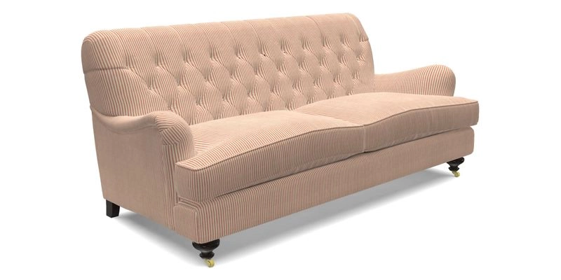 Chiddingfold 3 Seater Sofa in Omega Velvet Tawny Velvet and V&A Threads of India Regal Arabesque Flame with scatters in Sulawesi Splendour Jasper