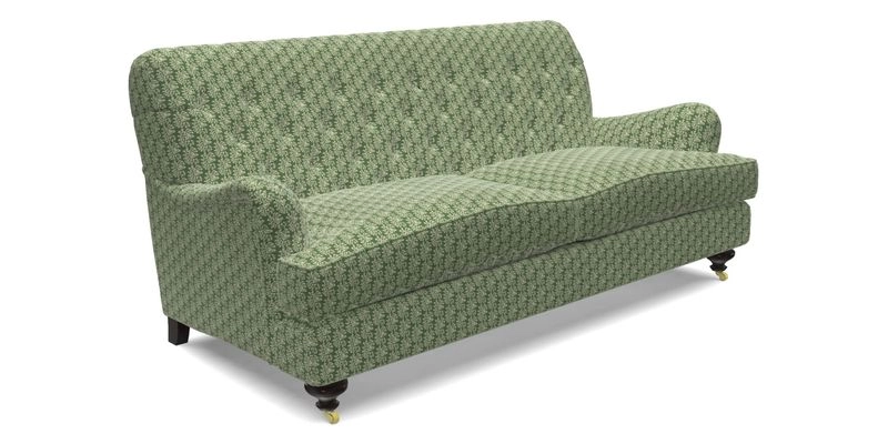 Chiddingfold 3 Seater Sofa in Omega Velvet Tawny Velvet and V&A Threads of India Regal Arabesque Flame with scatters in Sulawesi Splendour Jasper