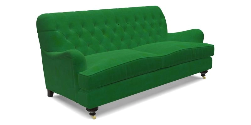 Chiddingfold 3 Seater Sofa in Omega Velvet Tawny Velvet and V&A Threads of India Regal Arabesque Flame with scatters in Sulawesi Splendour Jasper