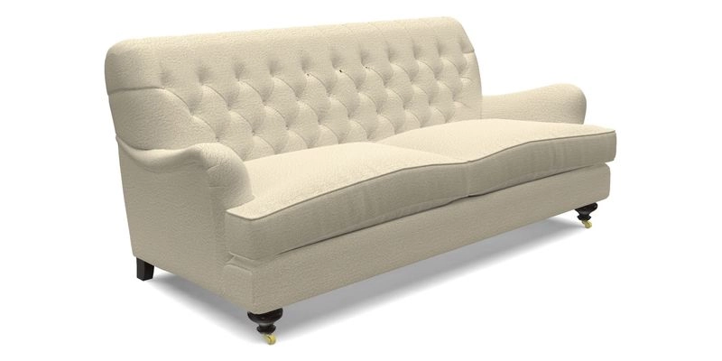 Chiddingfold 3 Seater Sofa in Omega Velvet Tawny Velvet and V&A Threads of India Regal Arabesque Flame with scatters in Sulawesi Splendour Jasper