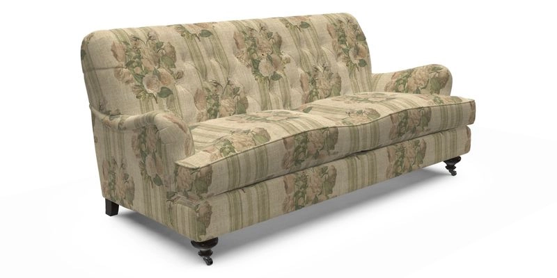 Chiddingfold 3 Seater Sofa in Omega Velvet Tawny Velvet and V&A Threads of India Regal Arabesque Flame with scatters in Sulawesi Splendour Jasper