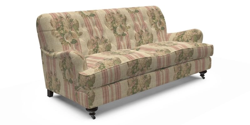 Chiddingfold 3 Seater Sofa in Omega Velvet Tawny Velvet and V&A Threads of India Regal Arabesque Flame with scatters in Sulawesi Splendour Jasper