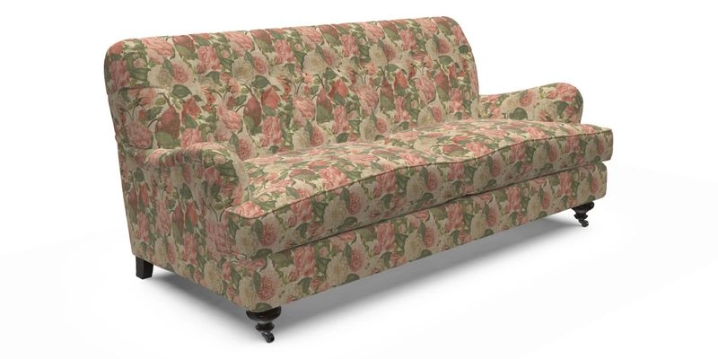 Chiddingfold 3 Seater Sofa in Omega Velvet Tawny Velvet and V&A Threads of India Regal Arabesque Flame with scatters in Sulawesi Splendour Jasper