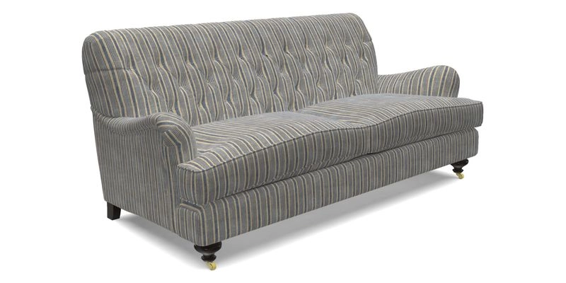 Chiddingfold 3 Seater Sofa in Omega Velvet Tawny Velvet and V&A Threads of India Regal Arabesque Flame with scatters in Sulawesi Splendour Jasper