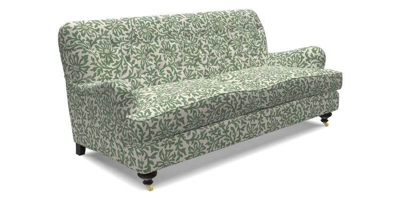 Chiddingfold 3 Seater Sofa in Omega Velvet Tawny Velvet and V&A Threads of India Regal Arabesque Flame with scatters in Sulawesi Splendour Jasper