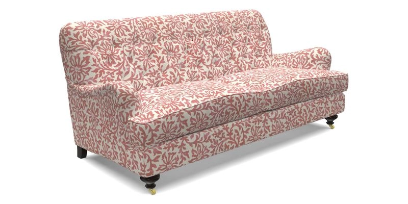 Chiddingfold 3 Seater Sofa in Omega Velvet Tawny Velvet and V&A Threads of India Regal Arabesque Flame with scatters in Sulawesi Splendour Jasper