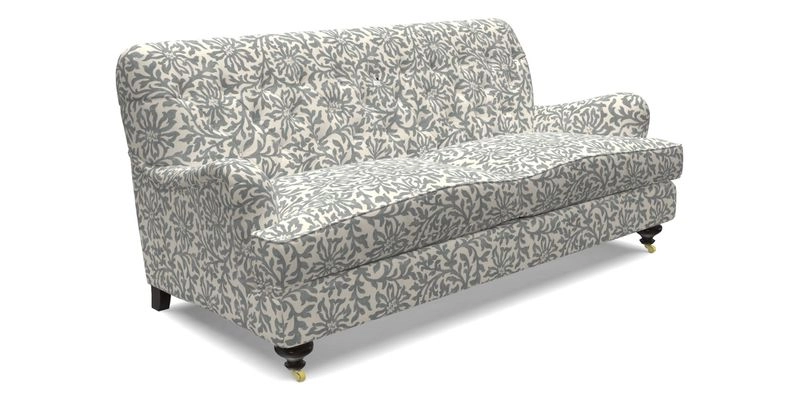 Chiddingfold 3 Seater Sofa in Omega Velvet Tawny Velvet and V&A Threads of India Regal Arabesque Flame with scatters in Sulawesi Splendour Jasper