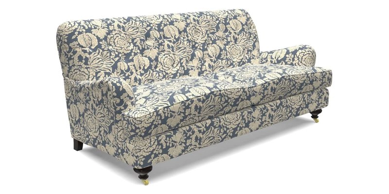 Chiddingfold 3 Seater Sofa in Omega Velvet Tawny Velvet and V&A Threads of India Regal Arabesque Flame with scatters in Sulawesi Splendour Jasper