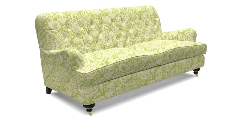 Chiddingfold 3 Seater Sofa in Omega Velvet Tawny Velvet and V&A Threads of India Regal Arabesque Flame with scatters in Sulawesi Splendour Jasper