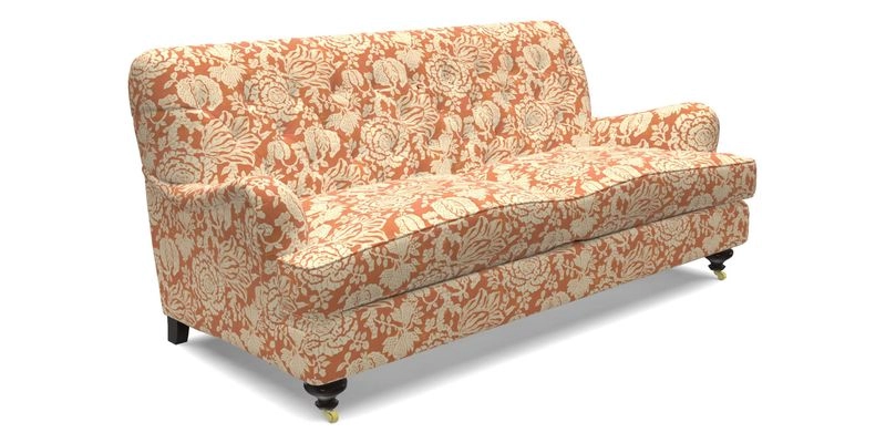 Chiddingfold 3 Seater Sofa in Omega Velvet Tawny Velvet and V&A Threads of India Regal Arabesque Flame with scatters in Sulawesi Splendour Jasper