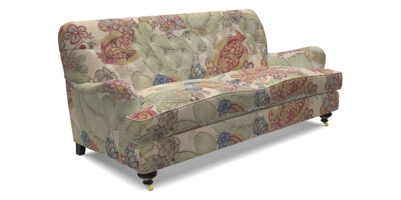 Chiddingfold 3 Seater Sofa in Omega Velvet Tawny Velvet and V&A Threads of India Regal Arabesque Flame with scatters in Sulawesi Splendour Jasper