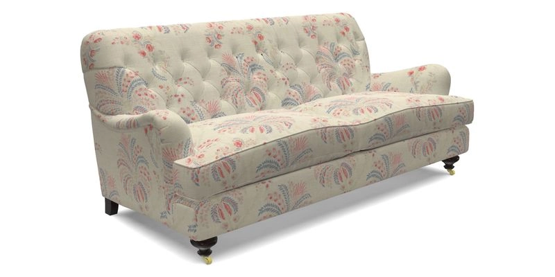 Chiddingfold 3 Seater Sofa in Omega Velvet Tawny Velvet and V&A Threads of India Regal Arabesque Flame with scatters in Sulawesi Splendour Jasper