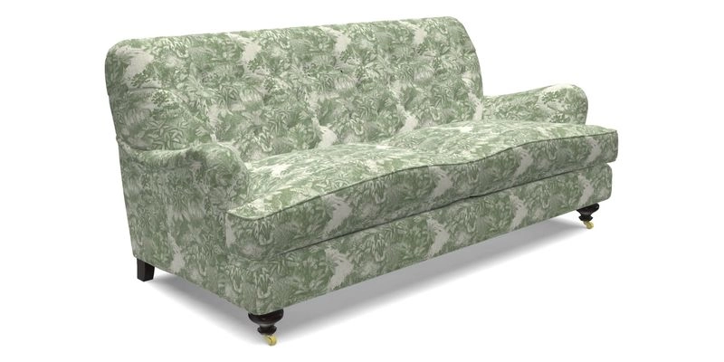 Chiddingfold 3 Seater Sofa in Omega Velvet Tawny Velvet and V&A Threads of India Regal Arabesque Flame with scatters in Sulawesi Splendour Jasper