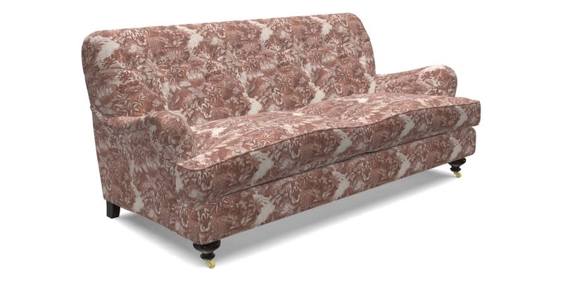 Chiddingfold 3 Seater Sofa in Omega Velvet Tawny Velvet and V&A Threads of India Regal Arabesque Flame with scatters in Sulawesi Splendour Jasper